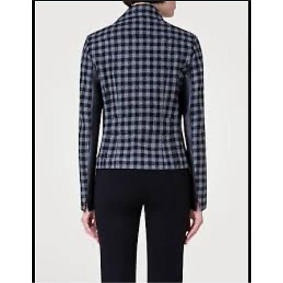 Akris punto Mixed tweed moto jacket gingham vegan leather 8 - Picture 13 of 15